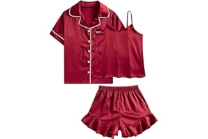 Belovecol Girls Satin Pajamas Set 3Pj Silk Nightwear Button-Down Nightwear Children Sleepwear for Kid Teens 6-13 Years