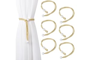 Dalababa 3 Pair Curtain Tie Backs Rope, Polyester Hand-Woven Drapery Holdbacks, Pearl Curtain Tiebacks Straps Buckles for Home Decor (Gold)