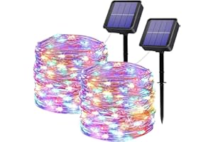 mafiti Guirnaldas luminosas de exterior interior 2×12M / 40Ft 120 LED 8 Modos luces solares led exterior jard，Navidad Halloween, fiestas, festivales, bodas, eventos exteriores e interiores