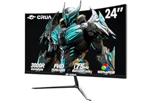 CRUA 24 Inch Curved Gaming Monitor, FHD(1920×1080p) 2800R 75Hz/100HZ, 95% sRGB Color Gamut Ultrawide Computer Monitors, 3-Sided Narrow Bezel and Filter Blue Light, Desktop PC Monitor(HDMI+VGA) black