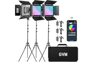 GVM 880RS RGB Videoleuchte Panel mit Lichtstativ, 3er Pack 60W LED Fotolicht 11200Lux/0,5m 3200K-5600K Fotografie Dauerlicht mit 18 Lichteffekt für YouTube Studio Film Streaming APP Steuerung CRI97+