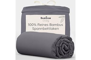 ‎BAMBAW Bambaw Bamboo Fitted Sheet 180 x 200 cm, 35 cm Base Height, Dust Mite Allergy Bed Linen, Summer Bed Sheet Cooling, Soft and Breathable Fitted Sheet, Flat Sheet 180 x 200 cm Bamboo (Anthracite)