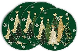 ‎ARTOID MODE Artoid Mode Grün Bäume Sterne Weihnachten Runde Platzsets 4er Set, 37cm Winter Xmas Tischset Platzdeckchen Küche Party Deko