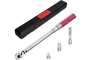 VANPO Clé Dynamométrique 3/8", Clé de Torsion 10-110Nm, Précision ± 3% Clé à Cliquet, avec Barre d'extension de 7,5 cm, 1/2" Adaptateur & 1/4" Adaptateur pour Autos, Moto, Vélos