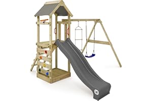 Gioco da giardino WICKEY FreeFlyer con altalena e scivolo antracite, struttura da esterno per bambini con sabbiera, scaletta e accessori da gioco