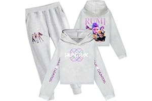 AYOrpeg Huntr/x Hoodie 2-teiliges Set für Mädchen Teenager Kurz Geschnittener Kapuzen Pullover Lange Hose Streetwear K-K-Pop Huntr/x Hoodie+Jogginghose Streetwear Outfit für K-K-Pop Fans