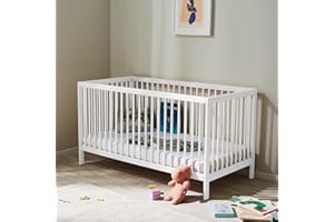 Kids Collective Lit bébé lit d'enfant lit à barreaux 60x120 réglable en Hauteur & barreaux Amovibles, en Option avec tiroir et Matelas | Bois de hêtre Blanc très Stable Made in Europe