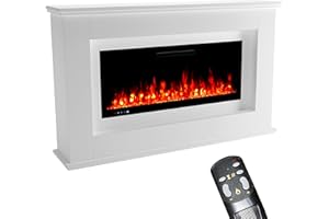 GLOW FIRE Camino elettrico con riscaldamento e camino (camino Rhea) – Camino elettrico con fuoco a LED in 5 colori, termoventilatore, decorazione e telecomando – 158 x 97 x 33 cm, bianco
