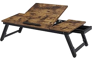 ‎SONGMICS SONGMICS stolik pod laptopa, stojak na laptopa, stolik pod notebooka, taca śniadaniowa, składane nogi, z regulacją wysokości, na łóżko i sofę, do laptopów o przekątnej do 14,3", 71 x 35 x 23 cm, brązowy vintage LLD110B01