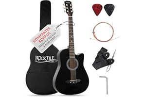 Rocktile WSD-5C-BK Slim Line zestaw gitar westernowych, gitara akustyczna Dreadnought - gitara westernowa z korpusem z lipy - szyja: Catalpa - zestaw z torbą, strunami zapasowymi, paskiem i kostkami -