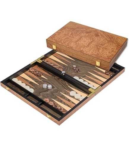 Manopoulos Backgammon-Set Aus Walnussholz - 58cm Mit Aufbewahrungsregalen & Zubehör