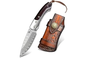 NedFoss Navaja de Damasco, afilada, navaja para exteriores, plegable, navaja de una mano, apta para regalo, colección