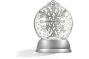 hikalycoco 16,5cm Schneekugeln mit 360° Drehenden Schneeflocken, Batteriebetrieben, Leuchtendem Spiegelstander - Weihnachtsdekoration Erwachsene und Kinder