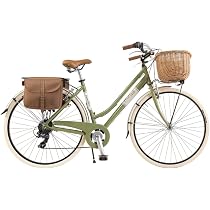 Vélo Vintage Femme Via Veneto - Style Rétro, Cadre Aluminium, 6 Vitesses (Vert Clair, Taille 46")