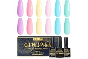 INPING Smalto Semipermante Per Unghie Pastello, 6 Colori Primavera Estate Pastello Set Di Smalti UV Gel, Rosa Giallo Blu Verde Vernice per Unghie per Unghie per Nail Art Femminile 8ML