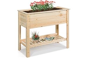 ‎GOPLUS GOPLUS Hochbeet ohne Rollen, Gartenbeet mit Ablage & Abflusslöcher, Pflanzbeet aus Tannenholz für Garten & Terrasse, Natur (ohne Rollen, 92x41x81cm)
