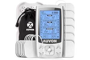 AUVON Dual Channel TENS EMS Machine for Pain Relief, 24 Modes TENS Unit Muscle Stimulator with 12pcs 2"x2" TENS Electrode Pads