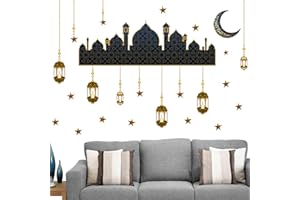 LEONSHCO Ramadan autocollant décoration murale, Aïd Moubarak autocollant décoration art mural, mosquée musulmane Ramadan décoration autocollant, Convient pour salon/chambre à coucher/maison, stickers muraux