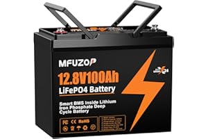 MFUZOP 12V100Ah LiFePO4 Lithium Batterie, 100A BMS, MAX 1280W Leistung, 8000-15000 Zyklen Deep Cycle Lithium Batterie Akku, Unterstützt Serien/Parallelschaltung, für Wohnmobil, Solar Home System