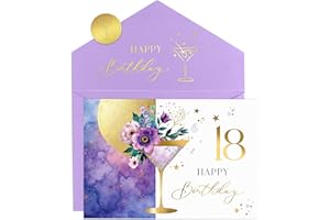 Joli Coon Biglietto auguri compleanno 18 ELEGANT – Biglietto pieghevole di alta qualità con illustrazione floreale di martini e busta in colori pastello – Biglietto auguri compleanno 18 anni ragazza