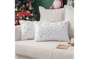 MIULEE 2er Set Kissenbezüge Weihnachten Kuschelkissen Flauschig Schneeflocken Dekokissen Sofakissen Plüschkissen Fellkissen Couchkissen Kissenhülle Zierkissenbezug für Wohnzimmer 30x50 cm Weiß