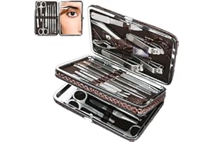 Manicure Set, Achort Anself 18 pcs Kit de Herramientas de Manicura Pedicura Profesional Juego de Cortauñas Recortador de Limas de Uñas Afeitado de Cejas Herramienta de Corte de Pelo de Nariz