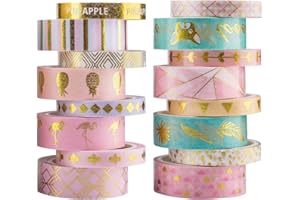 Yubbaex Washi Tape Set cinta adhesiva decorativa Washi Glitter Adhesivo de Cinta Decorativa para DIY Crafts Scrapbooking (Lámina de oro 16 Rollo)
