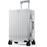 ALPHA CAMP Suitcase Sets Polycarbonate and Aluminum Suitcase Cabin, Medium and Large Suitcase XL Silver, TSA Schloss Travel,