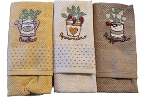 Vingi ALAMBRA Set Strofinacci Cucina Home CANOVACCI Cotone Moderni Ricamati (Fantasia 36)