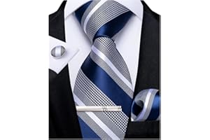 DiBanGu Men's Necktie Plain Silk Woven Striped Plaids Tie Handkerchief Cufflink Tie Clip Set Formal Business Wedding