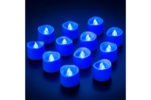 Yakpo Confezione da 12 lumini votivi senza fiamma, funzionamento a batteria, con fiamma tremolante blu, candele votive elettriche per esterni, per matrimoni, feste, compleanni, Halloween, decorazioni