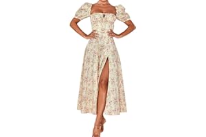 MAHUAOYIXI Vestito Lungo Elegante Donna Abito Manica Corta Estivo Vestito Stampa Floreale Donna Sexy Ragazza Abito da Cerimonia Donna Abito da Spiaggia Casual Mare Festa