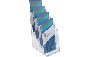 ogoPLUS 4 Etagen Prospekthalter Din lang Hochformat / Mehrfach Prospektständer, Flyer-Ständer, Flyerhalter, Werbung, Aufsteller, Tisch-Prospektständer, Wandmontage, Prospektbox
