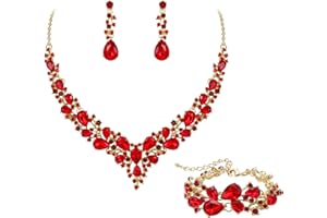 Ever Faith Wedding Bridal Jewellery Sets for Women, Sparkly Rhinestone Crystal Floral Teardrop Cluster Statement Necklace Dangle Drop Earrings Bracelet Set 3 Pcs Costume Jewelry for Prom Cocktail