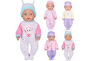 EBUDDY 7pc Doll Clothes Include Bodysuit Hat and a Coat for 43cm New Born Baby Dolls/ 15 inch Baby Doll