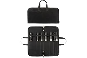 HYUXNT Chefs Knife Roll Bag, 16OZ Waxed Canvas Knife Bag, Portable 7 Slots Knife Case, Multi-Function Cutlery Knives Pouch Holder Knife Wrap Wallet Storage Bag for Home Kitchen Traveling Camping (Black)