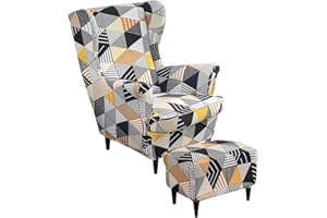 AQIGR Zestaw pokrowców na krzesła ze skrzydłami, w tym 2-częściowy pokrowiec na krzesło Wingback i pokrowiec na otomana, zdejmowany pokrowiec na fotel do salonu, który można prać w pralce (Color : #4)