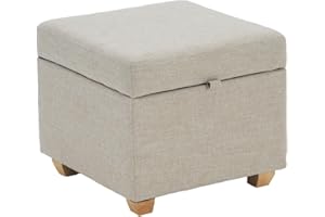 LEITING Large Storage Ottoman Toy Box Chair Seat Foot Stool Footstool Footrest Cube Pouffe Upholstered with Linen Fabric Cover (Beige-C1)