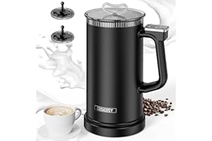 Milk Frother, COSICOSY Electric Milk Frother with 4 Modes, Hot & Cold Milk Heater and Foamer, 350ml, 500W, Auto Shut-Off Milk Warmer for Coffee, Latte, Cappuccino, Black