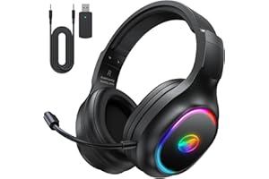 AWINNASEY PH1 2.4GHz Wireless Gaming Headset for PS5, PS4, PC, Switch, Mac, Computer, Bluetooth Gaming Headset with 3.5mm Wired Mode, Wireless Gaming Headphones with Microphone, LED, 7.1 Stereo Sound, Black