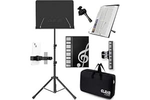 GLEAM Porte-partition en métal, Pupitre de Musique - Avec sac de transport, support pour téléphone, protège-partitions et pince, support de livre de bureau 5 en 1