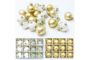 BSEICAL Bolas De Navidad Cristal, Decoracion Navidad Arbol, Pack Adornos Navidad Arbol, Adornos Navidad Casa, Decoración Navideño Baubles 3cm Rojas Doradas Verde Blanco Ornaments 24pcs Kit con Cajas (A)
