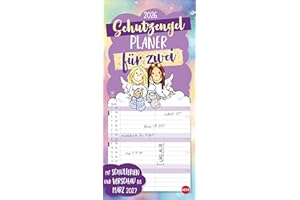 Schutzengel Planer für zwei 2026: Wandplaner für 2. Partnerkalender mit 2 Spalten. Terminkalender mit niedlichen Cartoon-Engeln. Wandkalender für 2 Personen. (Familienplaner Heye)