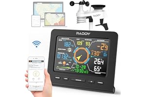 Raddy WF-100C Lite 13-IN-1 Station météo sans fil intérieure/extérieure avec température, pression barométrique, humidité, anémomètre, pluviomètre, prévisions météo, pour la maison, le jardin