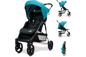 Asalvo CÁDIZ Silla de Paseo Ultraligera, Reclinable, Capota SPF50+, Arnés 5 Puntos, Desde 6 Meses hasta 17 kg, Color Petróleo