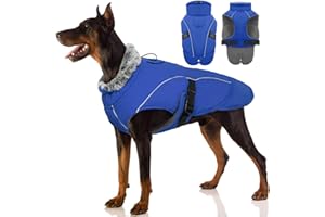 PUMYPOREITY Manteau d'hiver Imperméable pour Chien, Veste Réglable Vêtements Chaud Chiot Gilet Réfléchissant Combinaison de Ski avec Doublure en Polaire pour Petit Moyen Grand Chien(Bleu, XL)