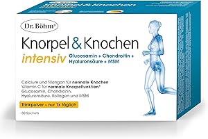 ‎DR BÖHM Dr. Böhm Knorpel & Knochen intensiv: Für Gelenke, Knochen, Knorpel & Bandscheiben, Trinkpulver mit Gelenknährstoffen, Calcium & Vitamin D, mit Mango-Geschmack, 30 Stk