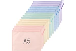 Euleryoo 15 Pièces Pochette Document Zippée A5, 5 Couleurs Macaron PVC Mesh Transparentes Document Dossier, Ranger Papiers petits Objets des Fournitures,Cosmétiques et Accessoires de Voyage etc