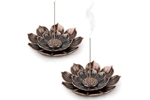 UKOFEW 2PCS Quemador de Incienso de Loto, 6 x 1 cm Soportes de Loto de Latón Portainciensos, 6 Hole de Loto de Palo Quemador de Incienso con Receptor Ceniza para Decoracion Hogar