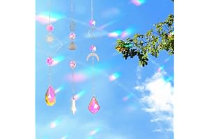 EDWINENE Crystal Suncatchers 200 Pcs DIY Making Kits Sun Catchers for Windows, Gold Chain Star Sun Moon Pendants Crystals Hanging Ornament Rainbow Drop Prism for